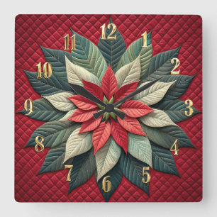 Relógio Quadrado Padrão Incluso Poinsettia Vermelho