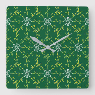 Relógio Quadrado Padrão Inviolável Floral Decorativo