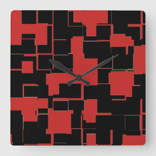 Relógio Quadrado Padrão legal de Abstrato preto e vermelho
