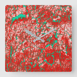 Relógio Quadrado Padrão Legal exclusivo de Abstrato Verde Cor-de-R