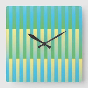 Relógio Quadrado Padrão Listrado Azul Amarelo Verde