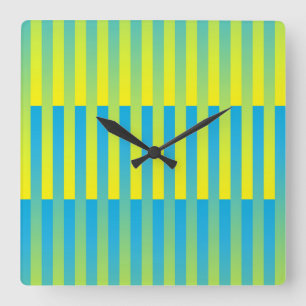 Relógio Quadrado Padrão Listrado Azul Amarelo Verde