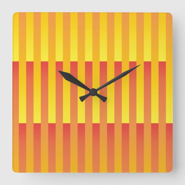 Relógio Quadrado Padrão Listrado Laranja Amarelo (Frente)