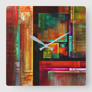 Relógio Quadrado Padrão Moderno de Abstrato de Arte Quadrados Color