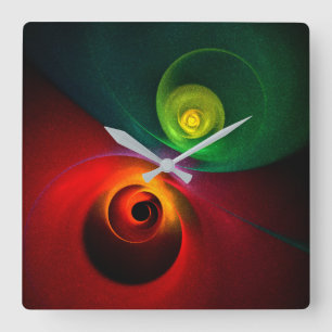 Relógio Quadrado Padrão Moderno de Abstrato de Arte Yin Yang Verde 