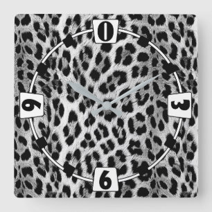 Relógio Quadrado Padrão monocromático preto e branco, leopardo