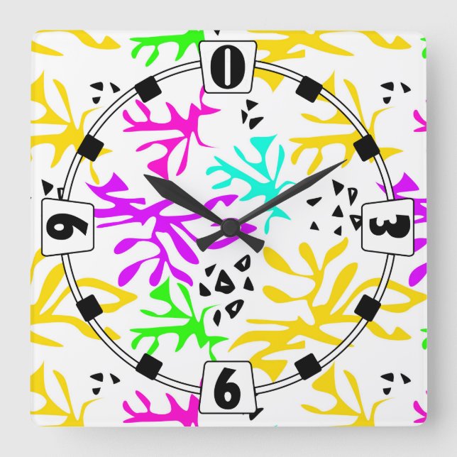 Relógio Quadrado padrão neon multicolorido abstrato (Frente)