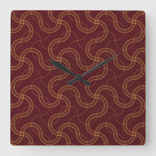 Relógio Quadrado Padrão Red Luxurious Wavy Stripes