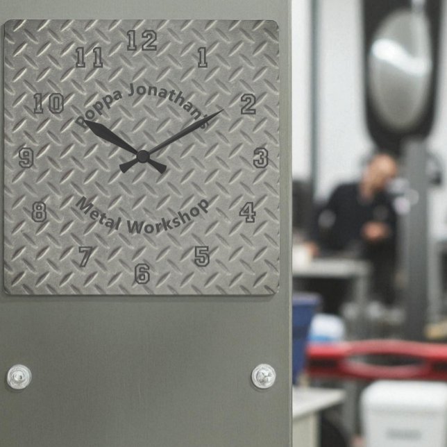 Relógio Quadrado Padrão Rustic Diamond Plate Faux Metal Lug (diamond plate design template square wall clock)
