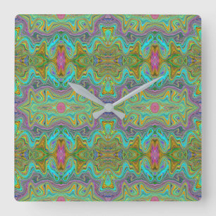 Relógio Quadrado Padrão Trippy Ondulado Azul Água e Laranja