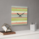 Relógio Quadrado Padrão verde limão Coral Orange Watercolor Stripes<br><div class="desc">Lindas cinzas de luz contemporâneas, vermelho de coral pastel, padrão de cor de água listrada castanha e verde limão. Ornamentado, elegante e funerário design para o designer artístico rico do interior, o diva da moda artística, o popular setter da moda quadril, retrô do modelo vintage, modernista, estilo nouveau deco art...</div>