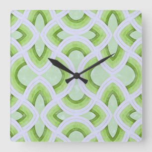 Relógio Quadrado Padrão Vintage Groovy de Arco-íris em Sage e Kiwi