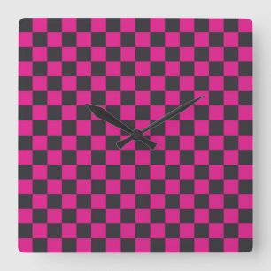 Relógio Quadrado Padrão xadrez magenta e fumaça
