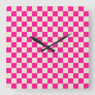 Relógio Quadrado Padrão xadrez rosa quente e bege