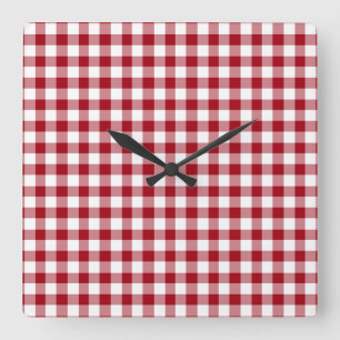 Relógio Quadrado Padrão Xadrez Vermelho Moderno