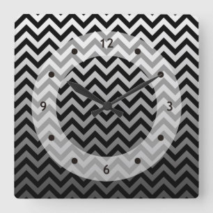 Relógio Quadrado Padrão ZIGZAG - gradientes de cinza + seu backgr.