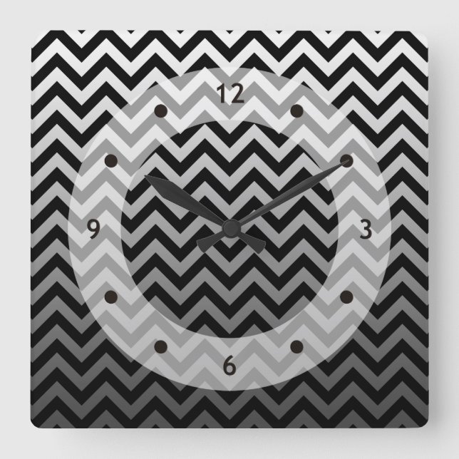 Relógio Quadrado Padrão ZIGZAG - gradientes de cinza + seu backgr. (Frente)