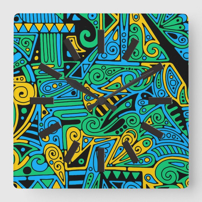 Relógio Quadrado Padrões De Mão E Digitalmente Pintados Artigo 21º (Frente)