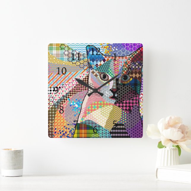 Relógio Quadrado Padrões de múltiplos cores Cat 676 (Lar)