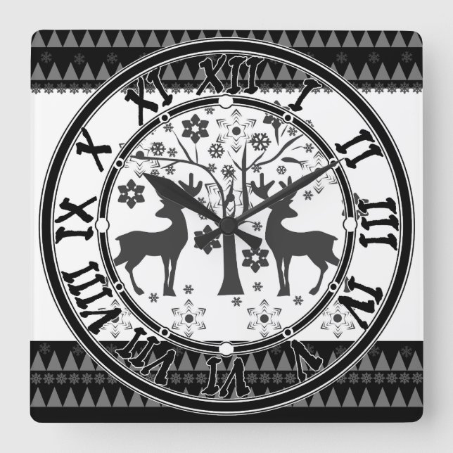 Relógio Quadrado Padrões de Natal (Frente)