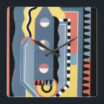 Relógio Quadrado Padrões Geométricos de Vintage Art Deco Pochoir Ja<br><div class="desc">Ilustração Vintage art deco pochoir, padrão de Georges Valmier, do livro francês Collection Decors et Couleurs, 1930. Pocorir é uma técnica de estêncil comum em quadros de surrealismo. Um design de cubismo moderno com uma variedade de formas e cores geométricas. Esse padrão inclui um instrumento de escrevendo que se assemelha...</div>