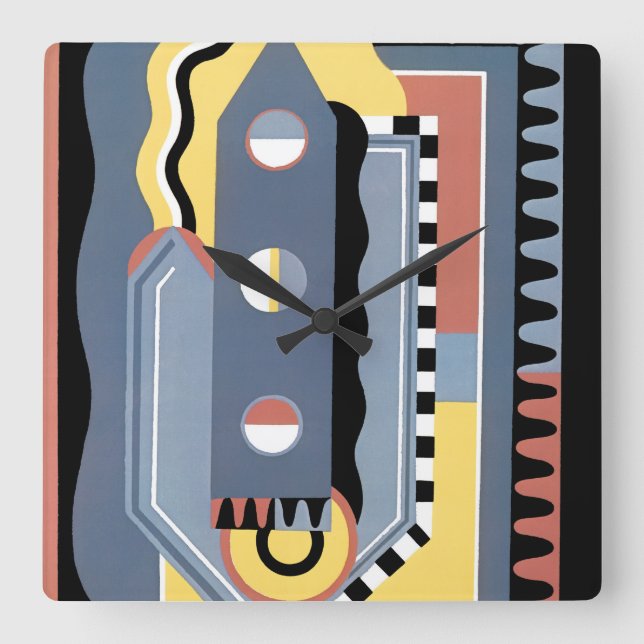 Relógio Quadrado Padrões Geométricos Vintage Art Deco Pochoir Jazz (Frente)