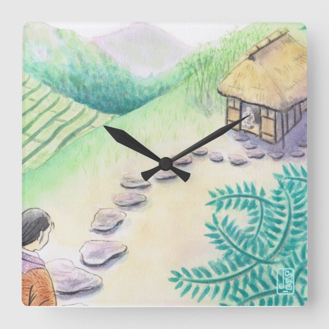Relógio Quadrado Página inicial do Nostalgic "Furusato" japonês (Frente)