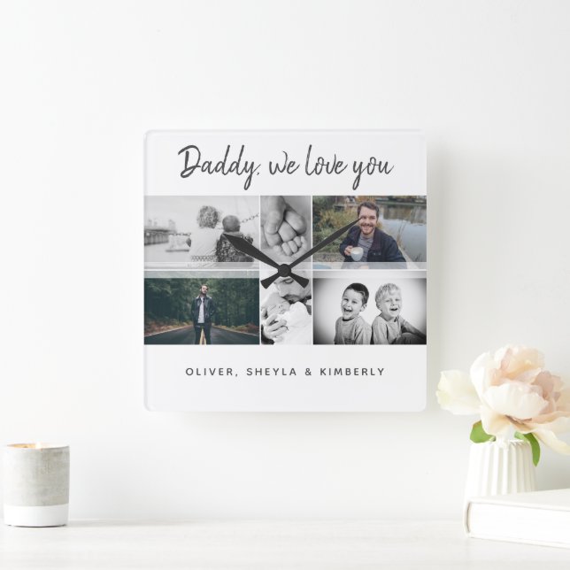 Relógio Quadrado Pai com Crianças e Colagem de Pais Familiares (Lar)