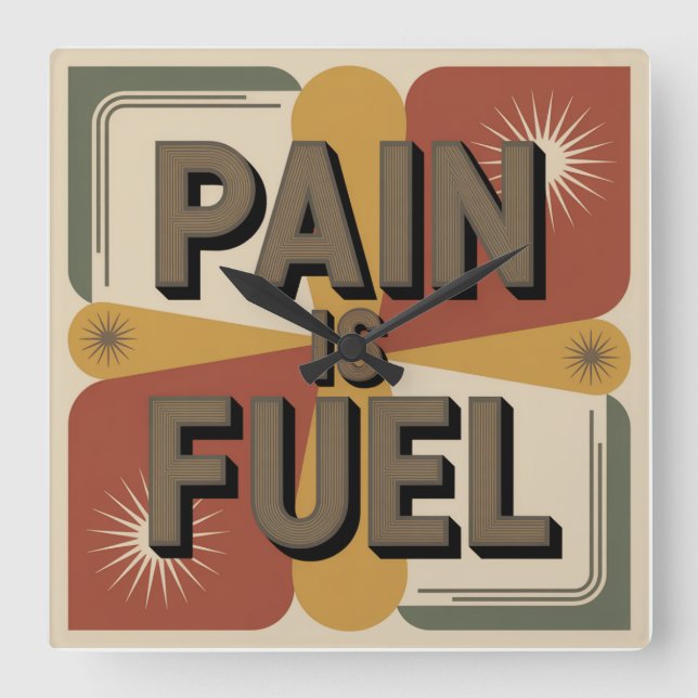 Relógio Quadrado Pain Is Fuel (Frente)
