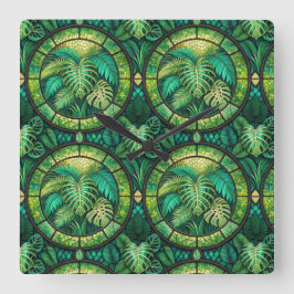 Relógio Quadrado Painel decorativo com um exuberante padrão de folh