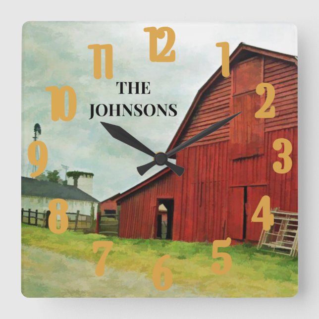 Relógio Quadrado País Russo Cênico do Red Barn  (Frente)