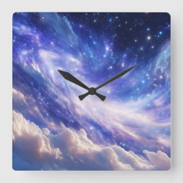 Relógio Quadrado Paisagem Cósmica: Nebulosa Inundada e Noite Estrel