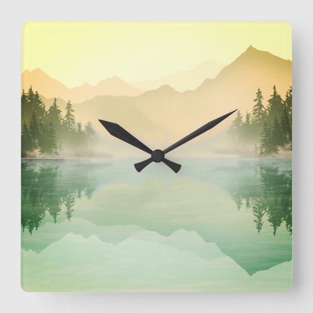 Relógio Quadrado Paisagem da Floresta dos Citros (Frente)