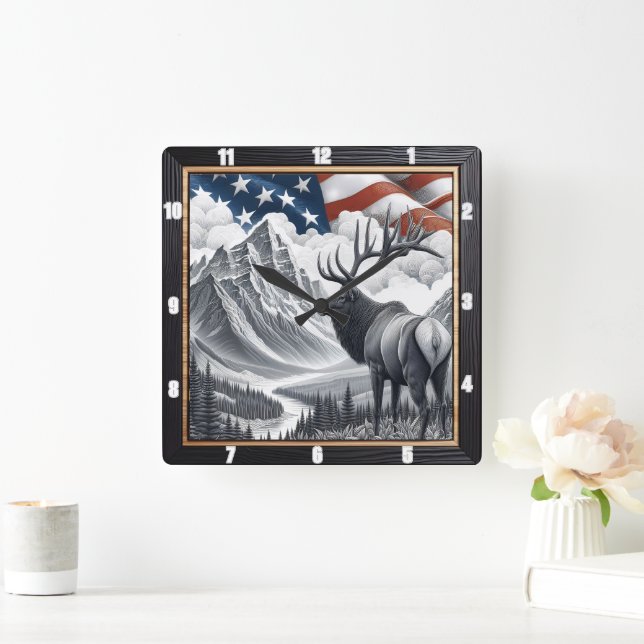 Relógio Quadrado Paisagem de Montanha Patriótica (Lar)