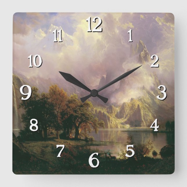 Relógio Quadrado Paisagem de Montanha Rochosa Cenário Majestoso (Frente)