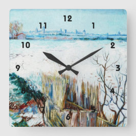 Relógio Quadrado Paisagem de Neve com Arles no Fundo