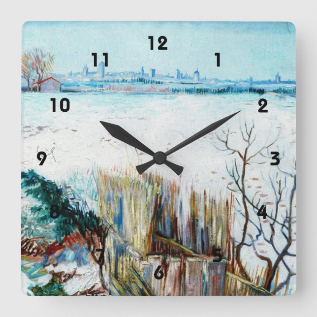 Relógio Quadrado Paisagem de Neve com Arles no Fundo (Frente)