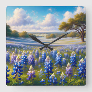 Relógio Quadrado Paisagem de Prado de Bluebonnet do Texas