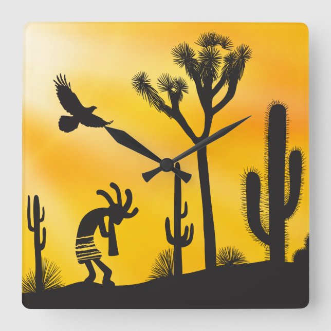 Relógio Quadrado Paisagem do Deserto Kokopellis Square Wall Clock (Frente)