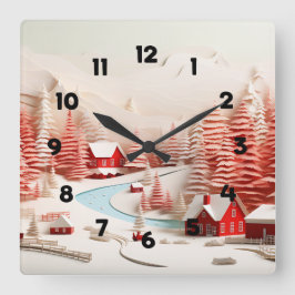 Relógio Quadrado Paisagem Escandinava 3D