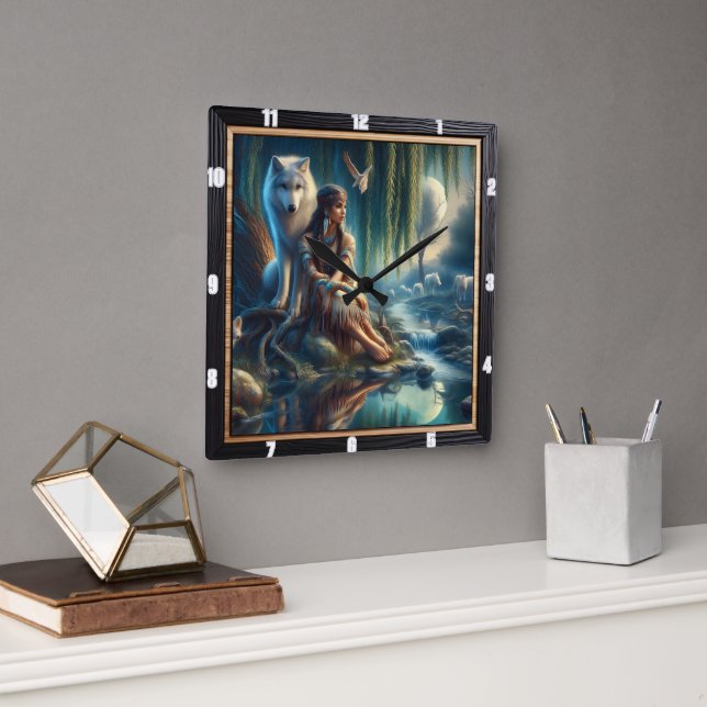 Relógio Quadrado Paisagem nativa: Whispers, Água Antiga (Escritório)