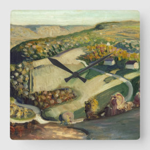 Relógio Quadrado Paisagem rural por Grant Wood