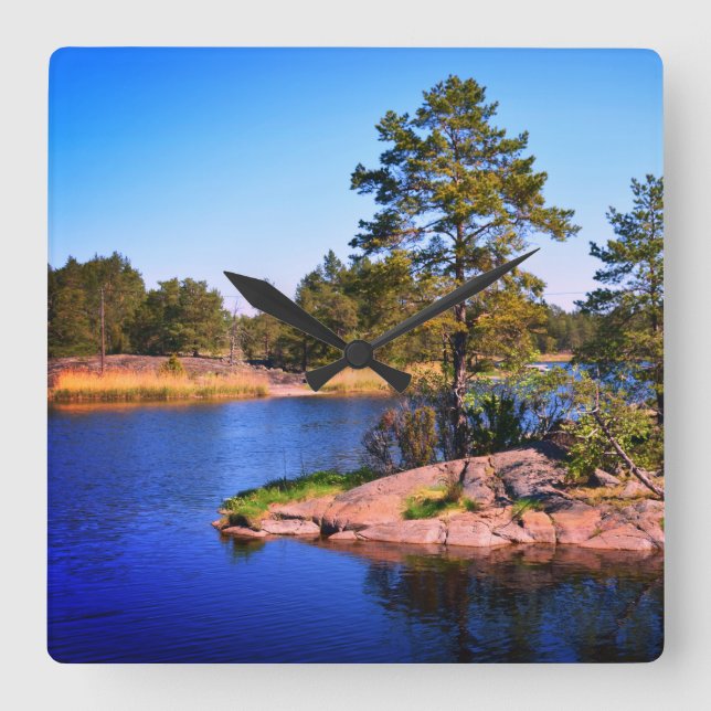 Relógio Quadrado paisagem sueca, foto (Frente)