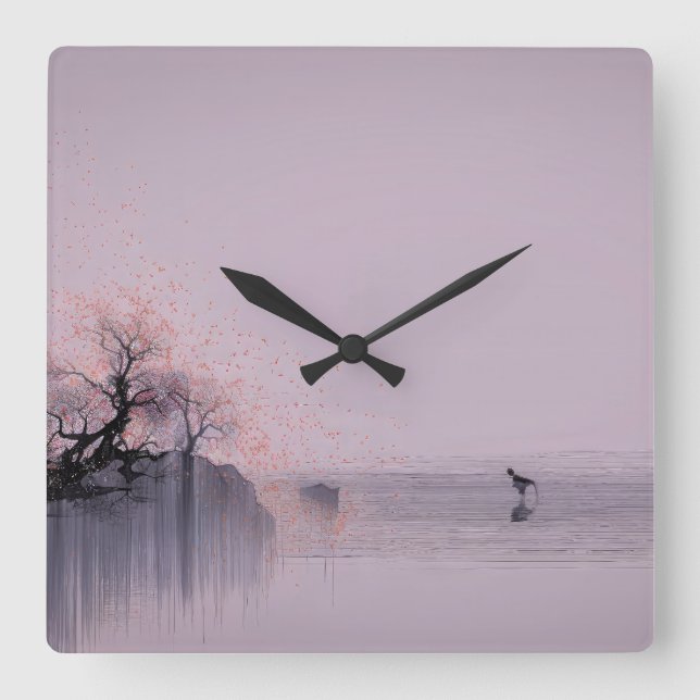 Relógio Quadrado Paisagem Zen Minimalista (Frente)