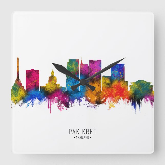 Relógio Quadrado Pak Kret Thailand Skyline (Frente)