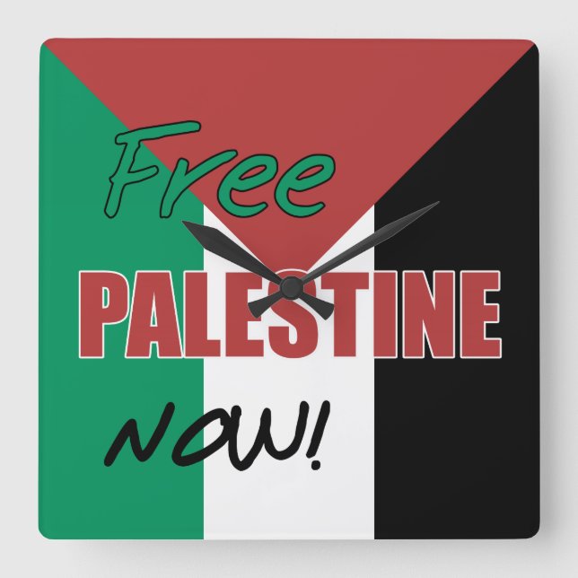 Relógio Quadrado Palestina Livre Agora Bandeira Palestina (Frente)