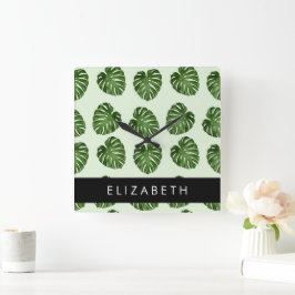 Relógio Quadrado Palm Sai, Padrão Tropical, Seu Nome