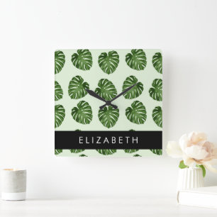 Relógio Quadrado Palm Sai, Padrão Tropical, Seu Nome