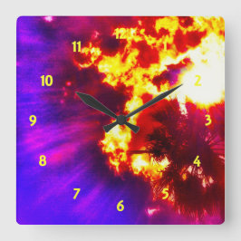 Relógio Quadrado Palm Tree Sunburst