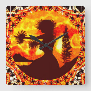 Relógio Quadrado Palmas de Hula Sunset Havaiana Começaram como Colo